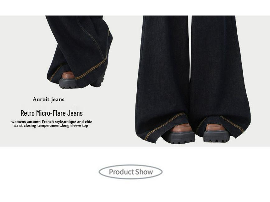 Women's Black and Gold High-Waisted Wide-Leg Denim Pants - 2025 Early Autumn Design