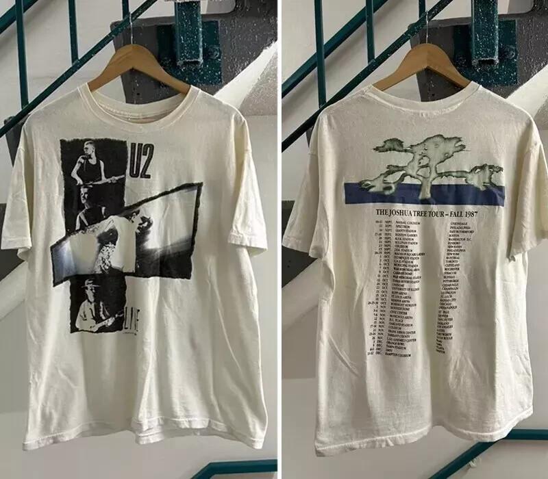 1987 U2 The Joshua Tree Tour Белая Футболка 80-е 90-е Двусторонняя AHN00027 Унисекс Футболка XXXXL