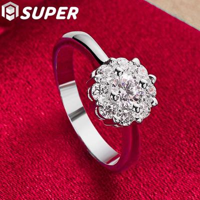 925 Sterling Silver Flower Large AAA Zircon Ring Jewelry