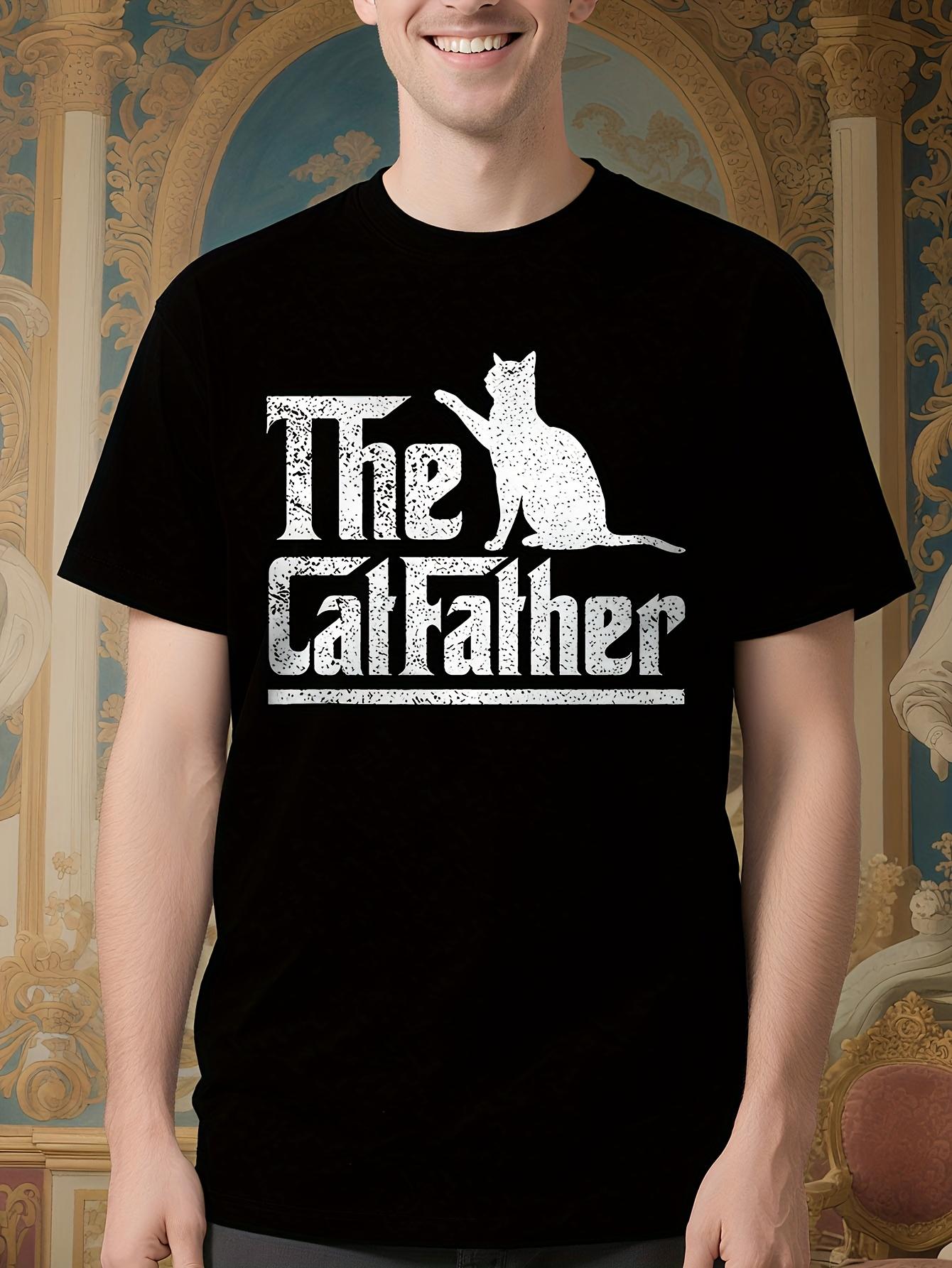 Funny The Cat Father Graphic Tshirt - Black Crewneck Tee ... L