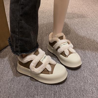 Versatile Student Velcro Fleece Thickened Casual Board Shoes Women's 2025 Autumn and Winter Women's Warm Thick Fleece Sports Shoes