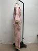 Pink Gold Butterfly Print Women's Two-Piece Suit with Lapel Wide Sleeve Shirt and Drape Wide-Leg Pants