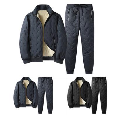 Men's Thickened Solid Color Casual SPORT Pants + Solid Color Fleece Warm Jacket NEW SPORT Pocket Label