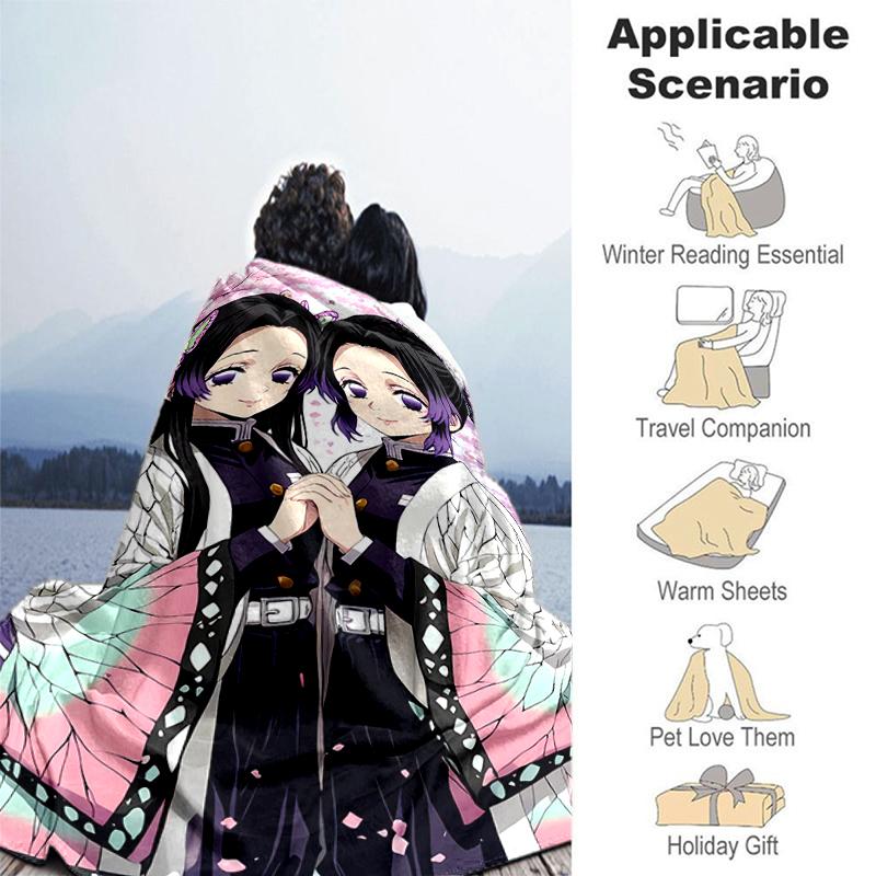 1pc Blanket Demon Slayer characters1 Print Design, Lightweight Blanket for Sofa, Bed- Soft &Warm, Gift for All Seasons like Christmas, Halloween