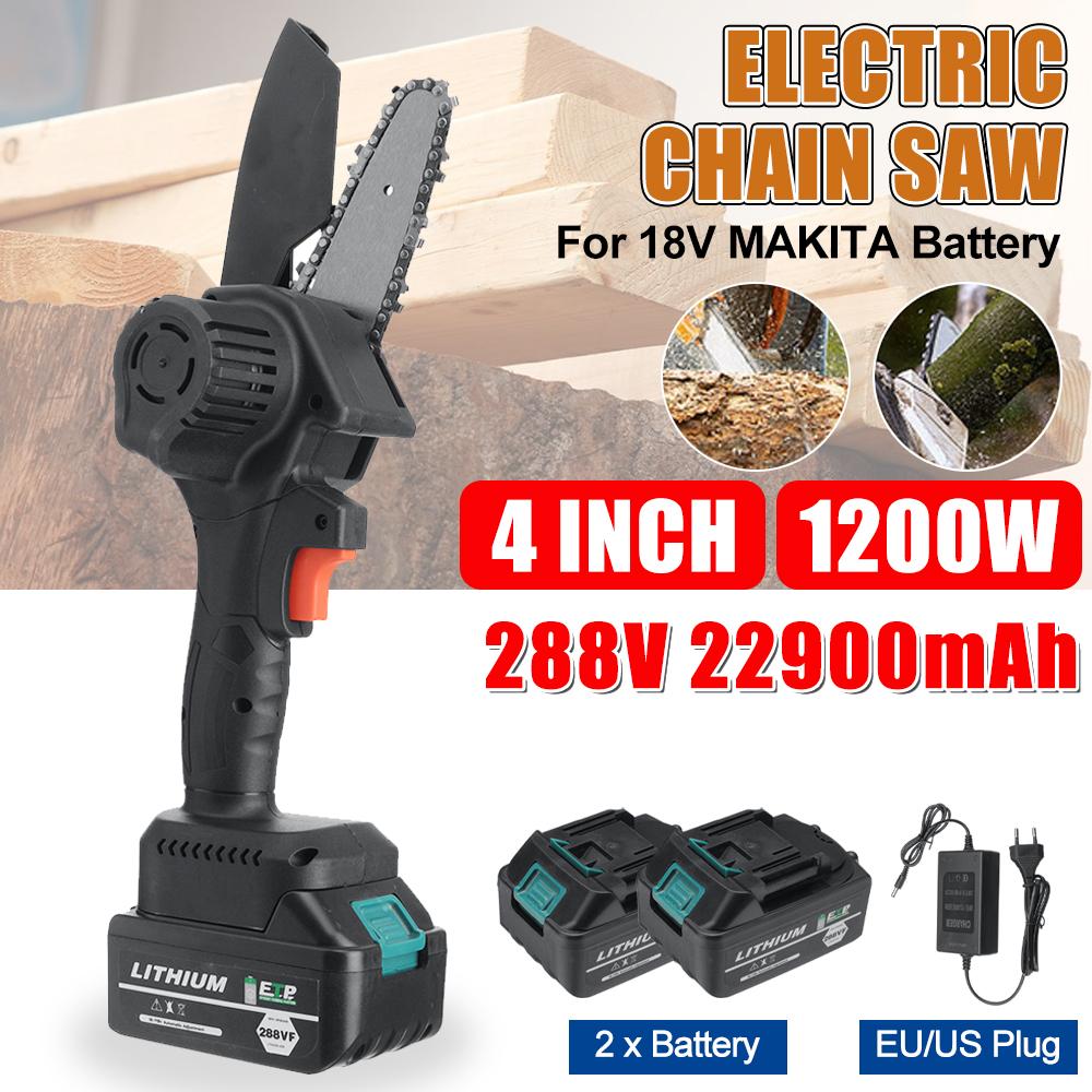 1200W 4 Inches Mini Electric Chain Saw Woodworking Purning Garden Logging Power Tools Adapt to Battery 288Vf