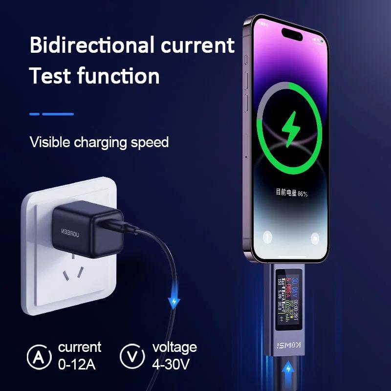 KWS-2302C Typ-C Strom Spannungs Leistungsmesser Bidirektionaler Stromtester Handy Lade Tester DC 4~30V 0~12A Voltmeter