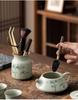 Hand-Painted Kung Fu Tea Ceremony Set: Six Gentlemen Accessories with Tea Tongs, Brush, and Tea Pet