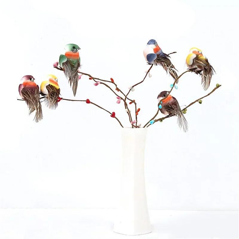 3pcs Artificial Foam Small Birds Miniatures Colored Simulation Feather Birds with Claw Figurines Home Garden Yard Ornament Decor
