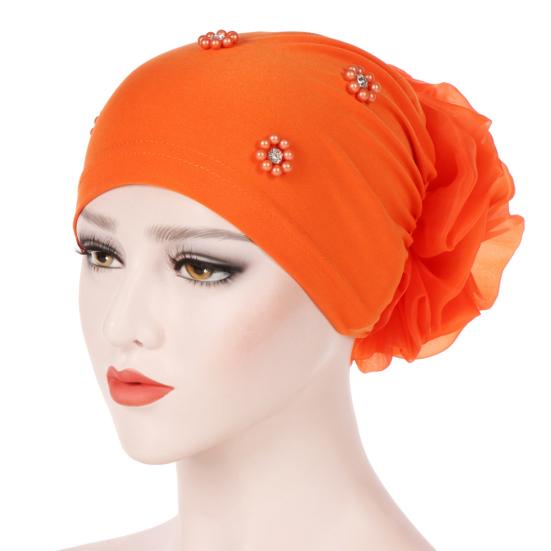 Muslim Women Faux Pearl Flower Hat Hijab Hair Loss Head Scarf Turban Cap Wrap