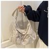 Pleated Bow Knot Tote Bag for Women Cotton Large Capacity Shoulder Crossbody Bag