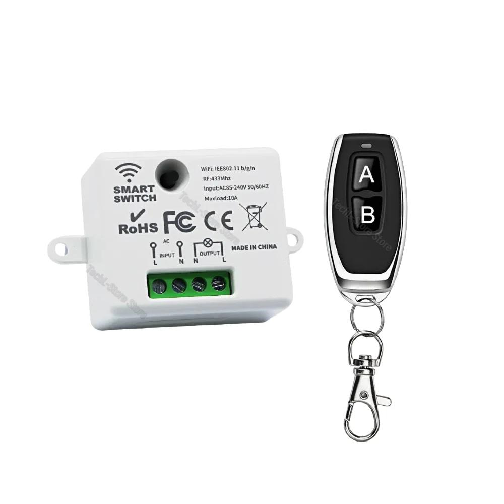 Interruttore Ricevitore Intelligente con Telecomando RF 10A AC 85-240V RF+WIFI Mini Interruttore Luce 433Mhz Telecomando Wireless + Controllo APP Modulo Smart Life Casa