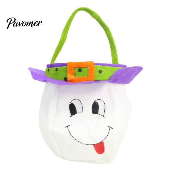 Halloween Costume Accessories Candy Bags for Kids, Trick or Treat Handbag with Handle, Spooky Durable Carrying Witch Ghost Black Cat Pumpkin