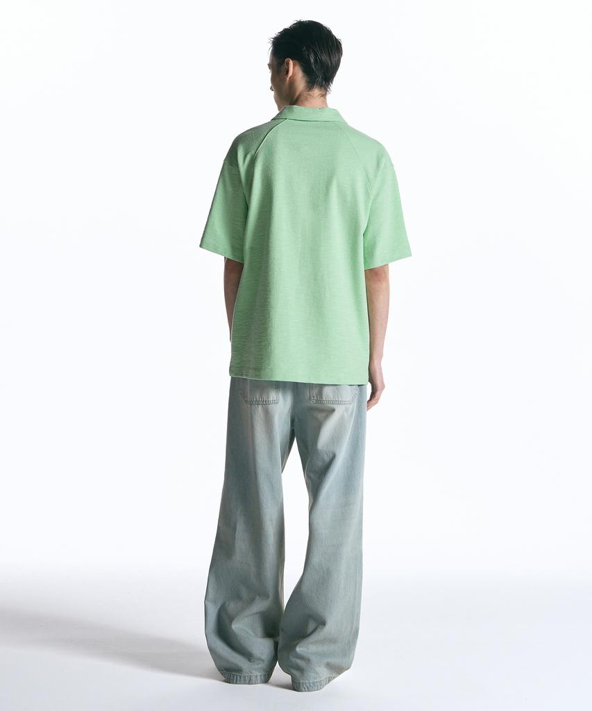 INSILENCE Textured Half-Zip Polo Lime Green