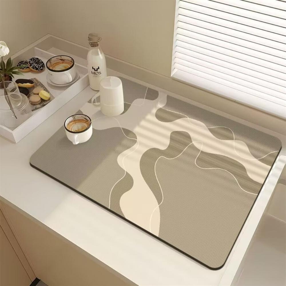 Stylish Line texture dot Diatom Mud Dish Drying Mat Super Absorbent NonSlip Kitchen Drain Pad For Tableware Coffee Machine Decor