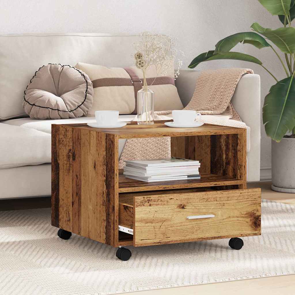 Coffee Table with Drawers Reclaimed Wood Look 55 X 55 X 45 Cm Engineered Wood