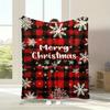 Comfortable flannel shawl blanket - Christmas snowflake and reindeer pattern,soft red and black plaid,suitable for sofas or beds