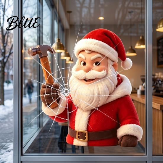 Reusable Glass Decals Christmas Santa Claus Static Sticker, Removable Window PVC Store Display Clings for Living Room Bedroom Holiday Party Decoration