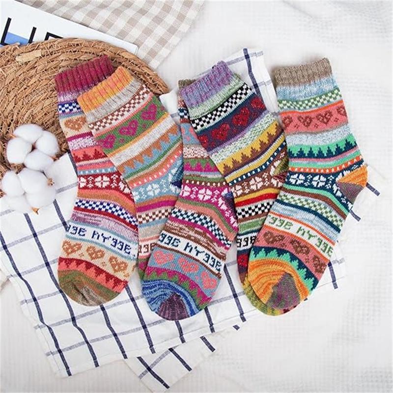 5 Pairs Winter Warm Wool Socks Thick Knit Soft Cozy Socks Boots Socks for Women