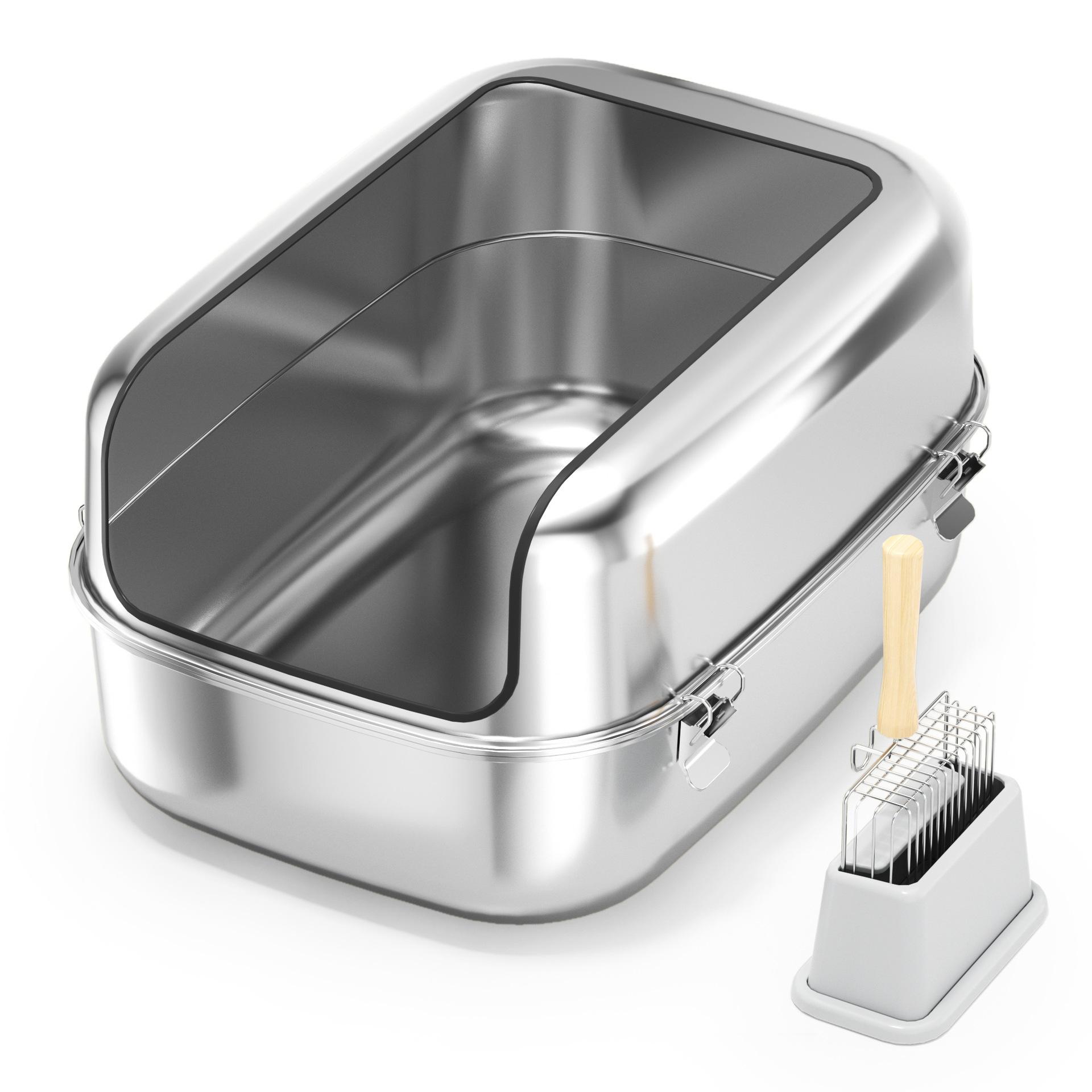 

Stainless Steel Cat Litter Box Large Cat Bedpans Anti-Splash Design Rustproof Kitten Toilet for Indoor Pets Durable Litter Tray