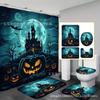 Halloween-Themed Skull Monster 4-Piece Shower Curtain Set Non-Slip Carpet Toilet Cover Bath Mat Curtain