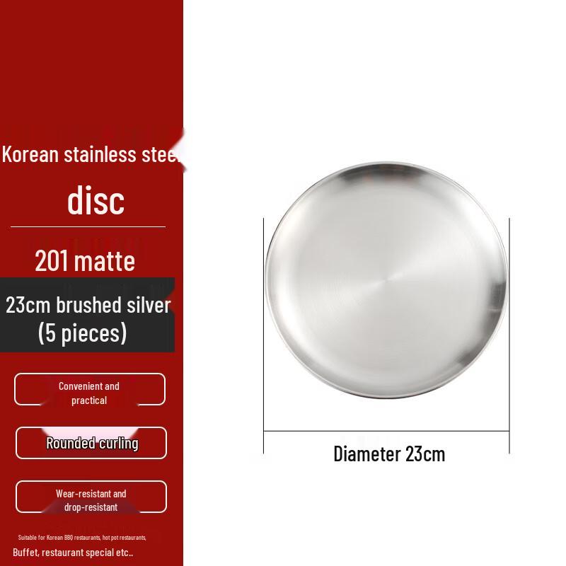 FATTBAO Korean Style Stainless Steel Round Serving Plates (5-Pack)