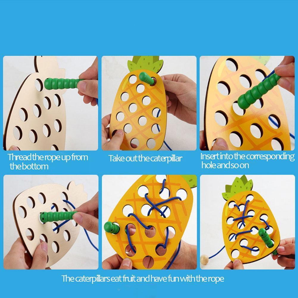 Fädelspiel Raupen Essen Obst Spiel Feinmotorik Montessori Lernspielzeug für Kinder Geschenk