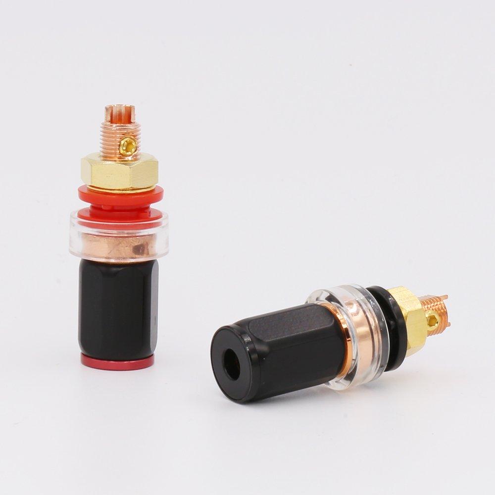 Viborg® Hochleistungs-Lautsprecherklemmen, Rotkupfer vergoldet, Bananenstecker-kompatibel, Satz mit 4 (2 rote, 2 schwarze)