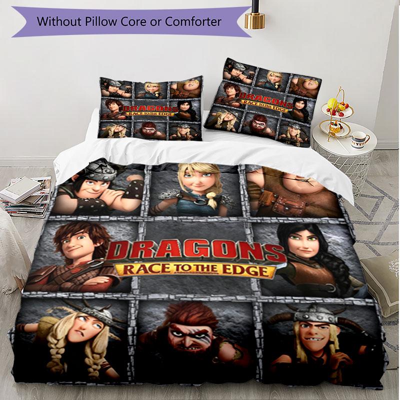 3pcs Duvet Cover Set (1*Duvet Cover + 2*Pillowcase, Without Core), How to Train Your Dragon Print Soft All‑Season Bedding Set, Home Bedroom Decor Gift