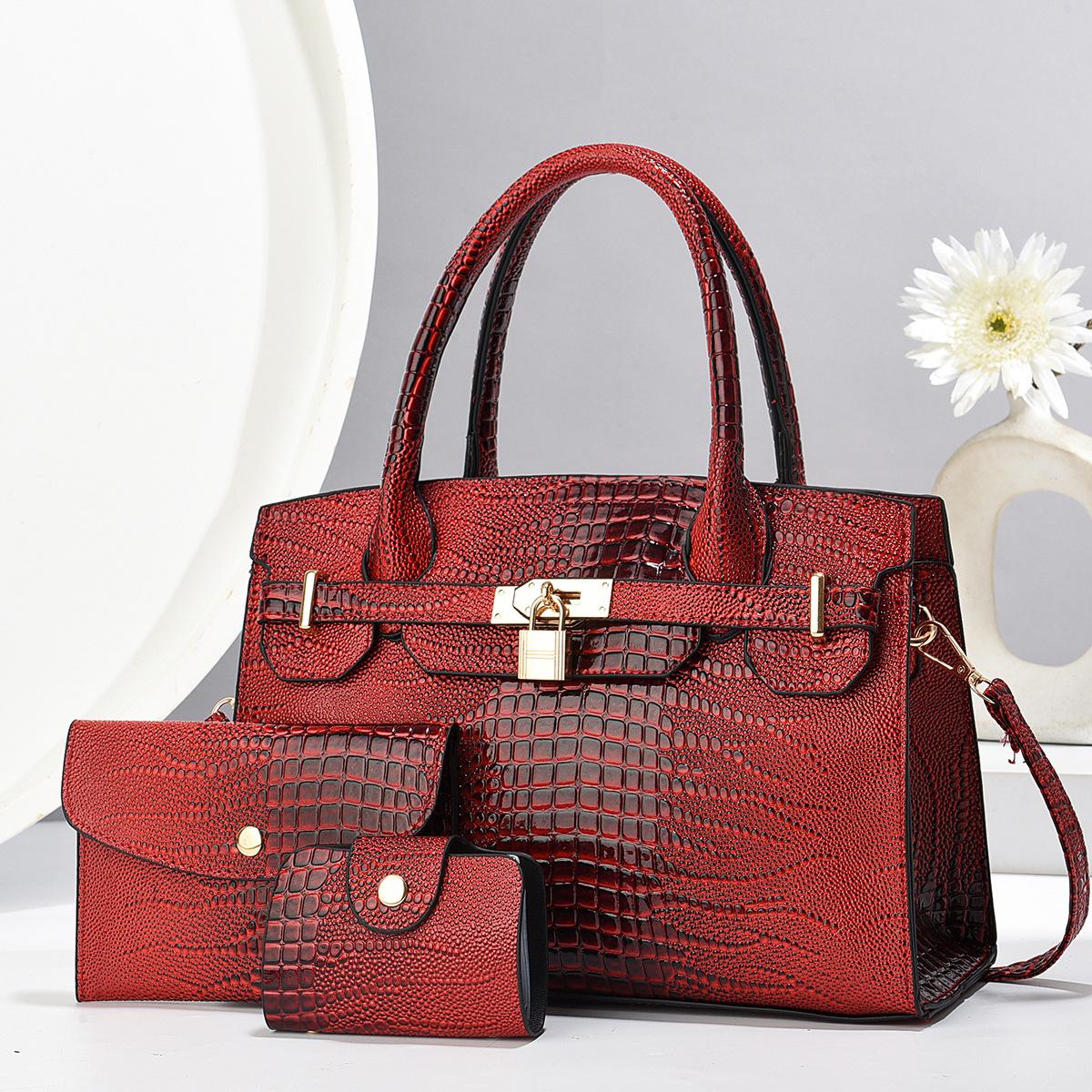 

Женская сумка Классическая сумка с узором крокодила Сумка «мать и дитя» Наплечная сумка из трех частей 31*12*21