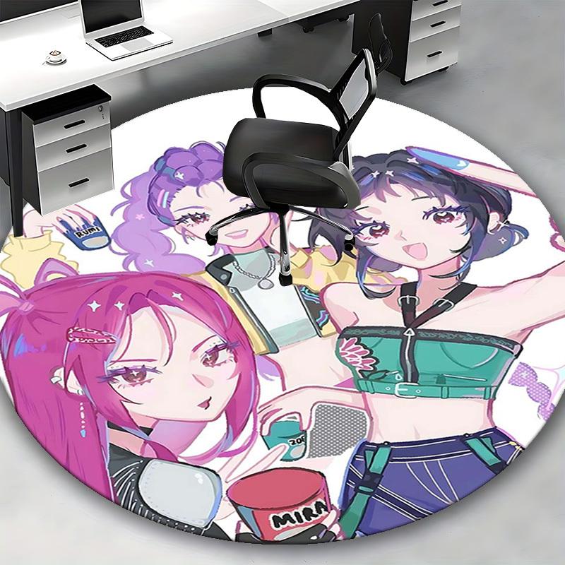 1pc Anime Design Round Carpet with "MIRA" Print - Office Chair Mat, Non-Slip Rug for Home Decor, Seasonal Gift, Suitable for Office, Living Room
