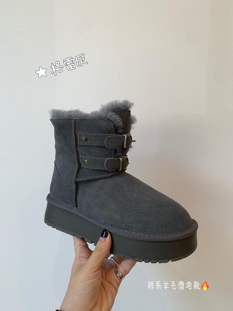New leather wool metal buckle thick-soled muffin snow cotton boots thickened warm short boots small women's shoes