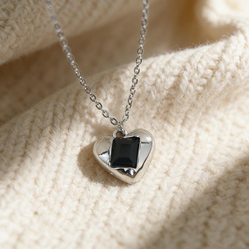 Crystal Heart Pendant Necklace - Multiple Colors, Silver Clavicle Chain, Fashion Jewelry