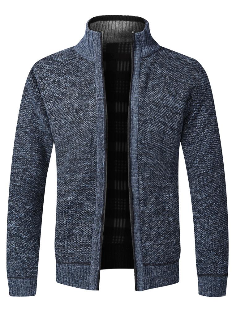 Autumn Winter Causal New Men's Jacket Slim Fit Stand Collar Zipper Jacket Men Solid Cotton Thick Warm  Sweater