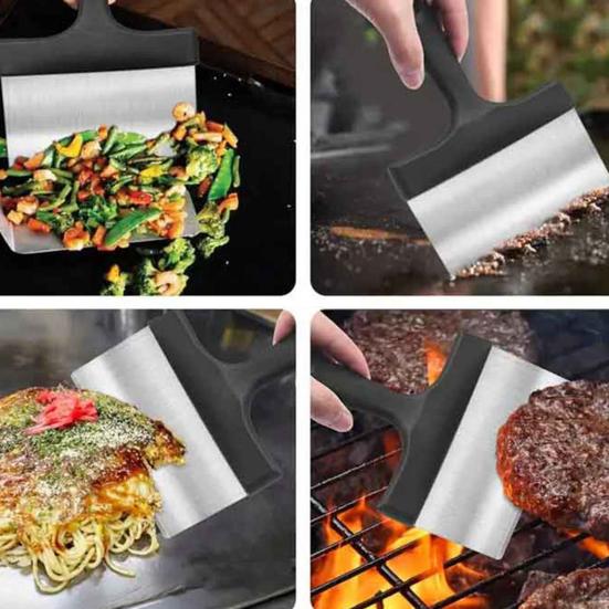 Stainless Steel Griddle Scraper with Handle BBQ Cleaning Shovel Flat Top Grill Scraper Outdoor Barbecue Turners