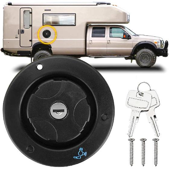 for rv+Fresh+Water+Inlet+Black Yctze Water Filler Cap Gravity Freshwater Inlet Lockable Leakproof Water Filler Cap with 2 Keys for RV Caravan