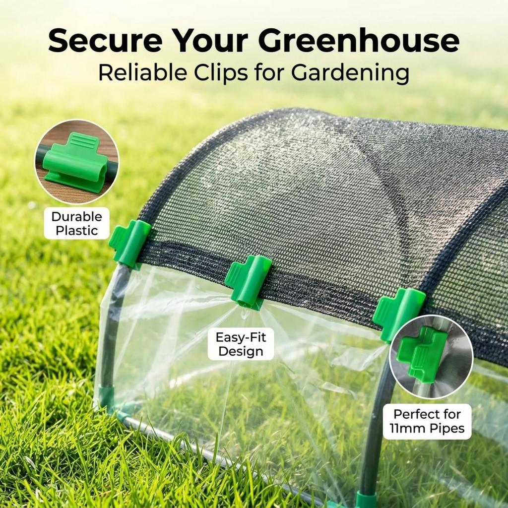 6xGreenhouse Film Fastener, Green Synthetic Material Snap Fit Clips for Fiberglass Poles, Garden