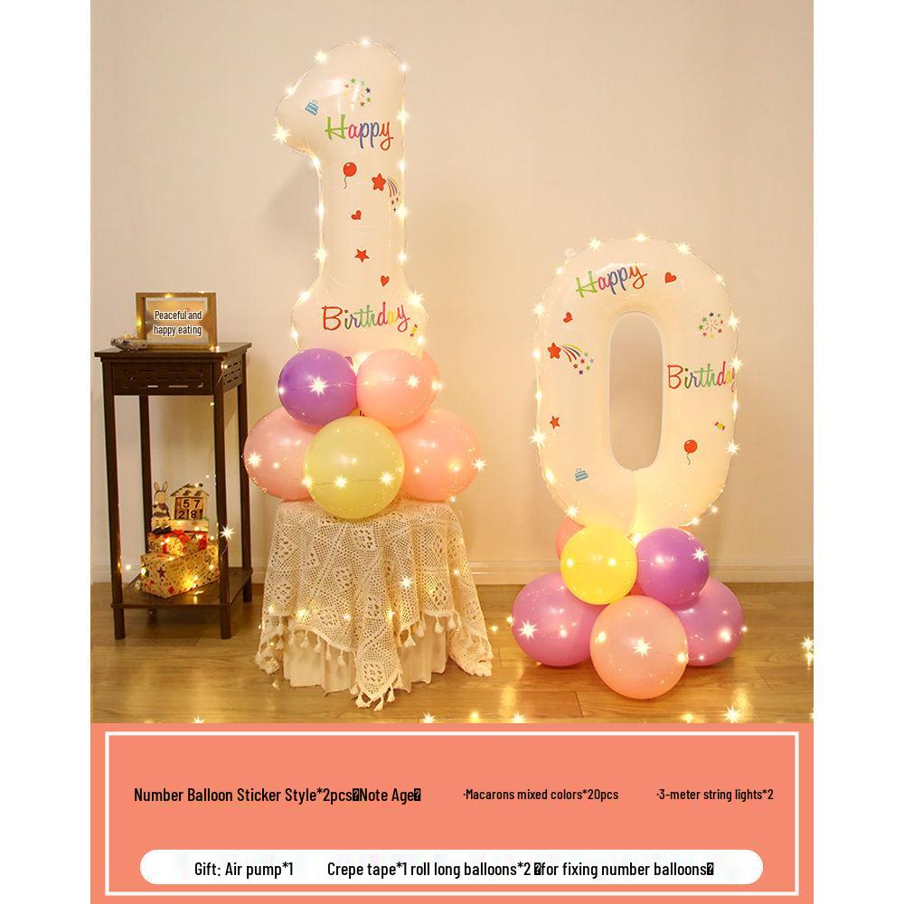 Floating Light-Up Number Balloons for Kids' 10th Birthday Decoration Scene