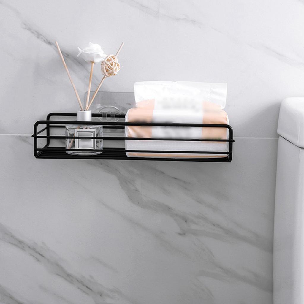 Wall Shower Rack Rustproof Rectangular Bathroom Storage Shelf   for Bathroom Kitchen Balcony Black