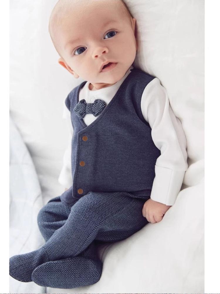 Body bébé quatre saisons: Combinaison formelle grise à manches longues pour nouveau-nés