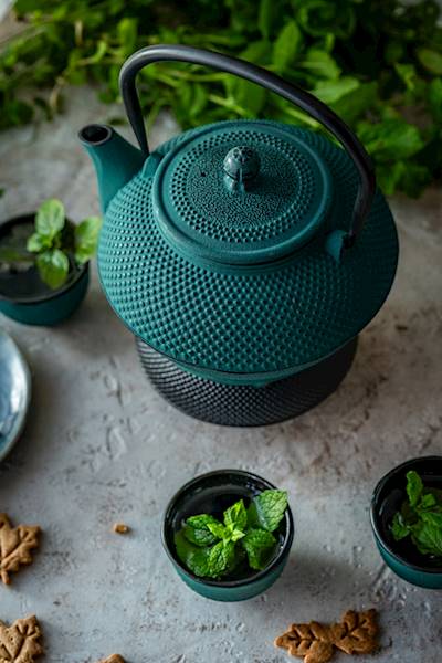 CAST IRON KETTLE 1.5L TEAPOT 4x CUPS INFUSER PADS TEA STRAINERS