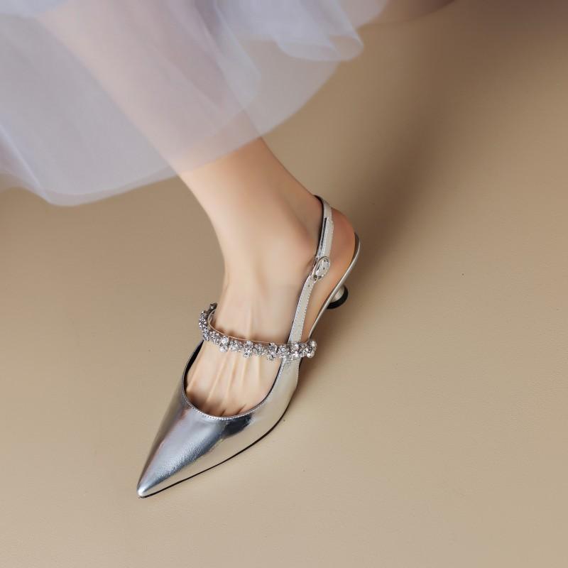 

Каблук Баотоу Сандалии Женские Летние Серебристые Мэри Джейн Маленькие Кожаные Туфли Узкие Огромные Маленькие Стразы Острый Задник Пустые 34 серебряный