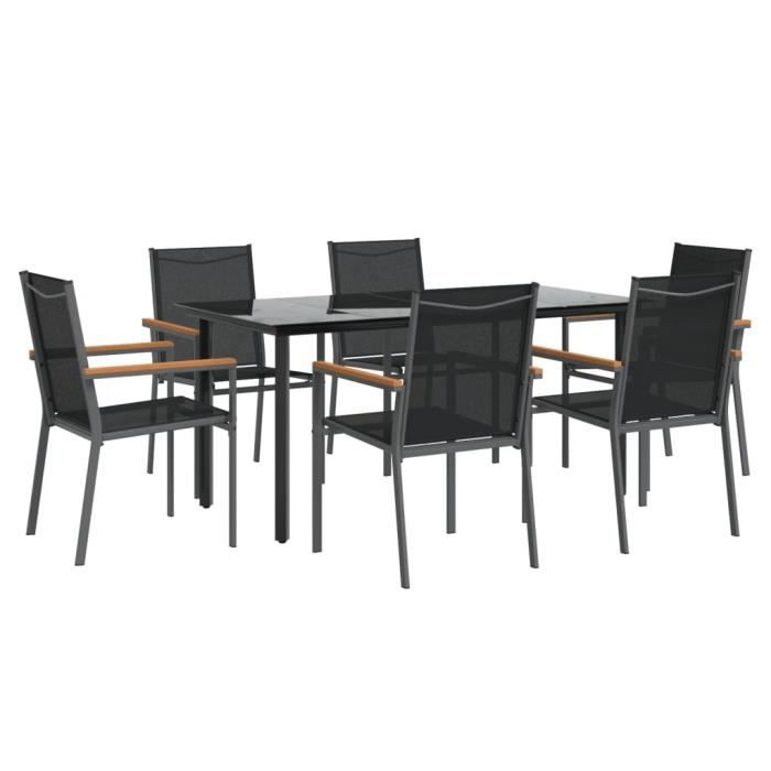 VidaXL Ensemble à manger de jardin 7 pcs noir textilène et acier 3187046