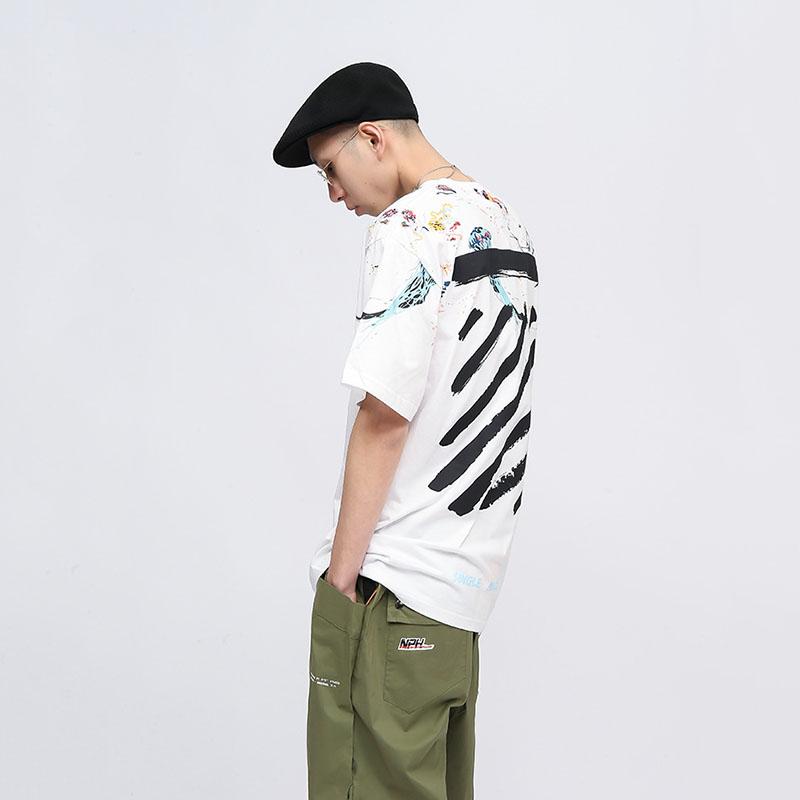 IELGY T-shirt Loose Casual Round Neck All-match Bottoming Shirt Printing Graffiti Short-sleeved Splash Ink Japanese