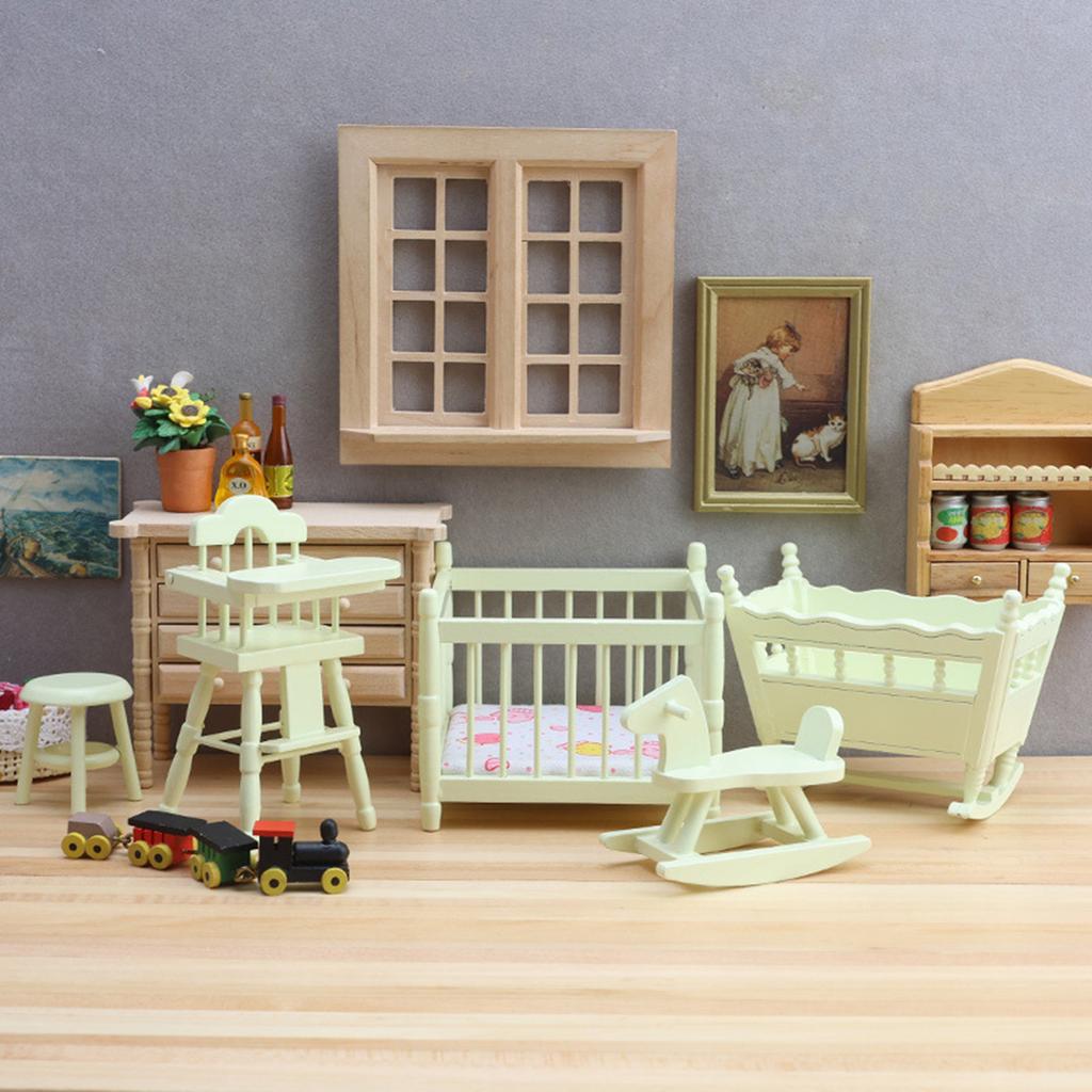 Miniature Baby Crib 1:12 Scale Dollhouses Furniture Nursery Bed Wooden Mini Cradle Dollhouses Accessories House Bed
