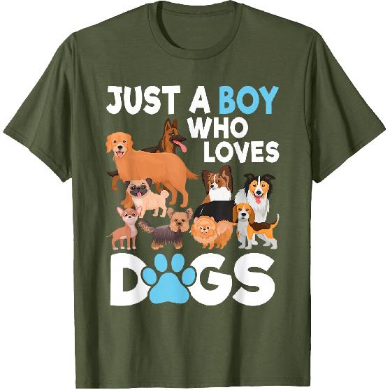 Just A Boy Who Loves Dogs Funny Dog Lover Boys Kids T-Shirt