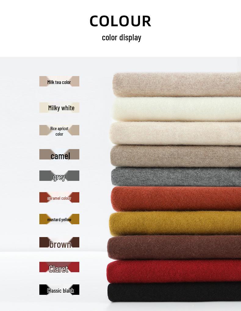 Women's Cashmere High-Neck Pullover Sweater - Autumn/Winter, Pure Color, Long Sleeve, Skin-Friendly Knitted Base Layer