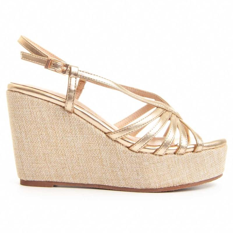 Sandalia Con Cuña De Esparto Para Mujer.  Montevita  Wesparto5  88501 cm oro