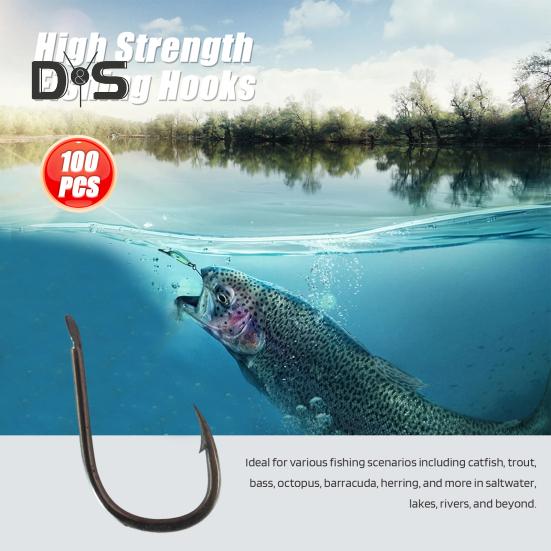 100 buc/cutie cârlig de pescuit din metal numărul 3 până la 12 cârlig de pescuit cu ghimpat, apă dulce, apă sărată, păstrăv, accesorii de pescuit cu ghimpat