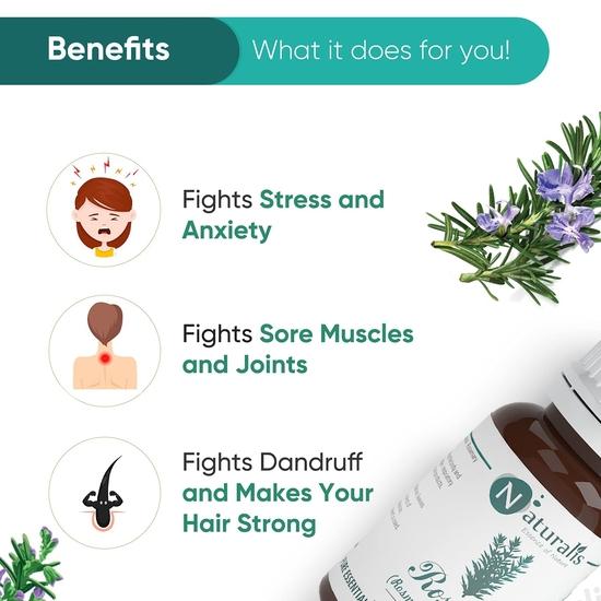 Naturalis Rosemary Hair Oil - Pure Rosemary Essential Oil & Joint Relief, Anti-Dandruff, Natural Hair Conditioner- 15ml