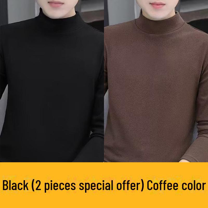 Men's Double-Sided Flannel Long-Sleeve Mid-Collar T-Shirt - Warm Winter/Spring Top (2022)